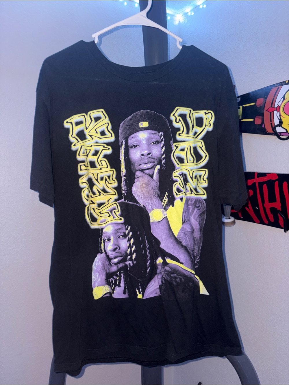 Black Graphic men T-Shirt with Yellow & Purple Print